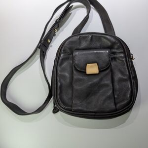 Compact Brown Leather Crossbody with Gold-Tone Closure
